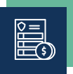 Icon depicting a document with checkboxes and a shield, alongside a coin symbol with a dollar sign, set against a blue and green background.